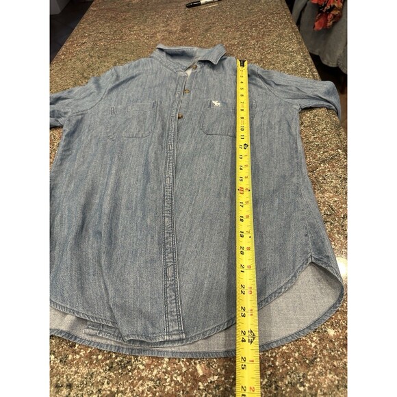 VTG Y2K Abercrombie & Fitch Muscle Blue Chambray Button Up Shirt M Work wear - Picture 8 of 9